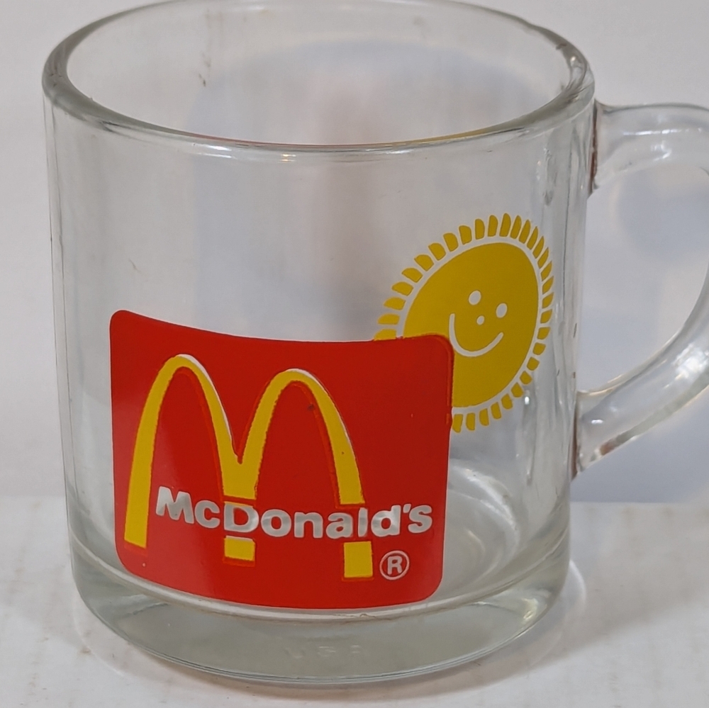 Vintage McDonald's Clear Glass Coffee Mug with Red and Yellow Logo